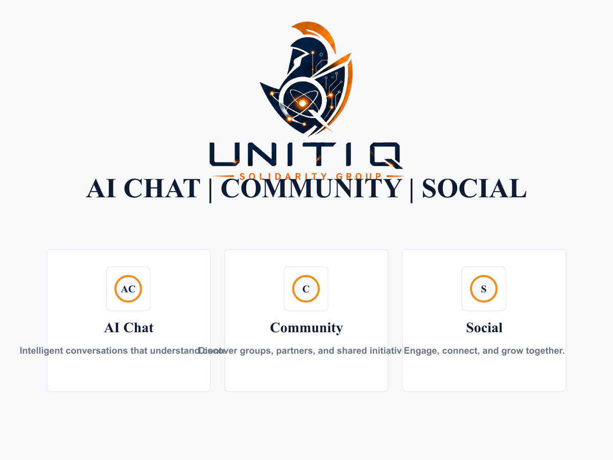 Uniti Q AI Chat Community Social feature triad template